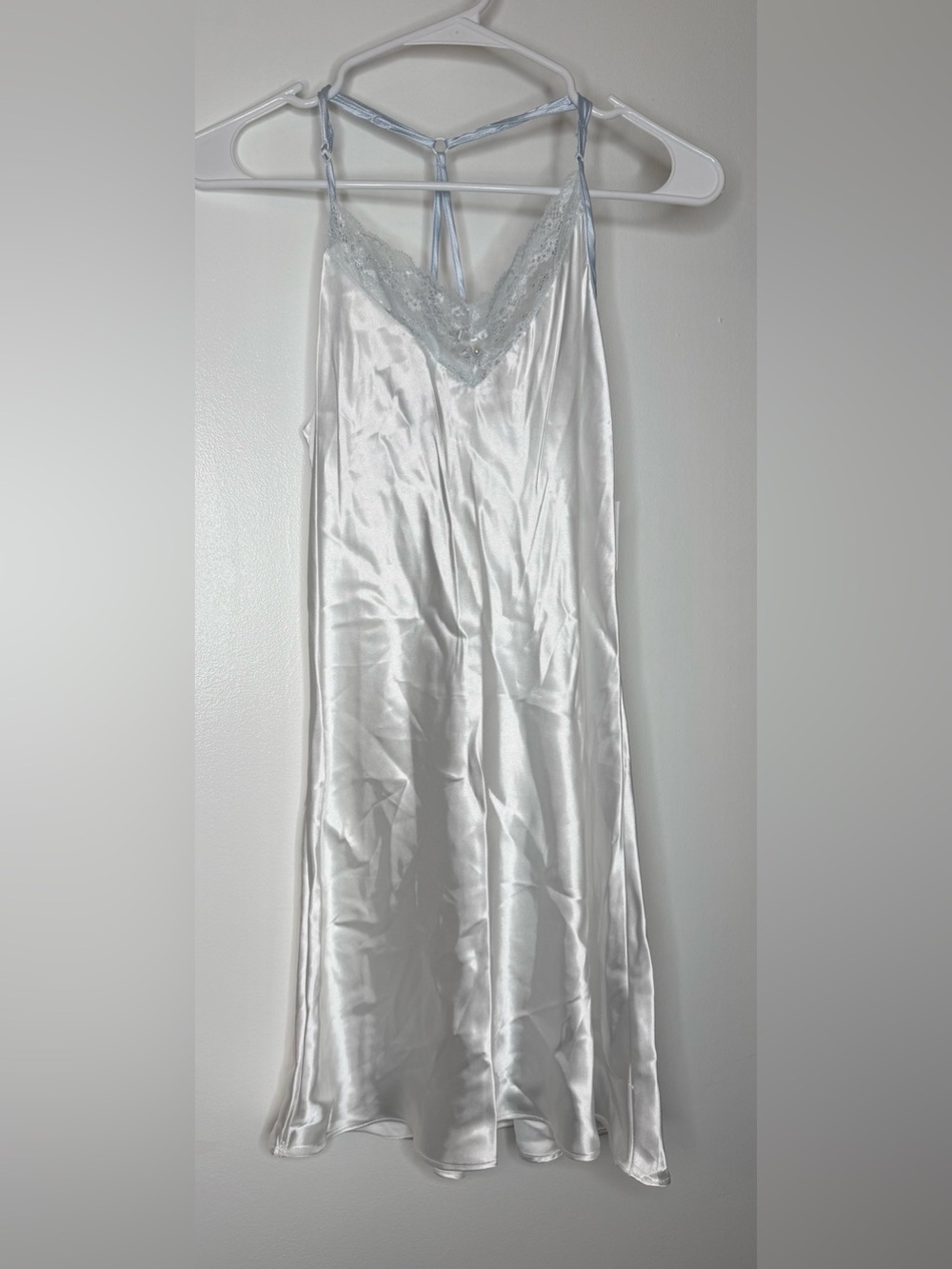 Linea Donatella White Satin Lace-Trim Slip Nightdress